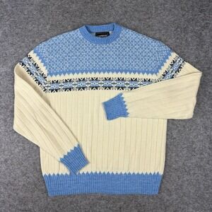 Vintage Campus Studio One Sweater White Blue Fair Isle Winter Made In USA 70s